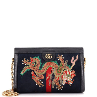 Gucci Ophidia Chain Shoulder Bag Embroidered Suede Medium