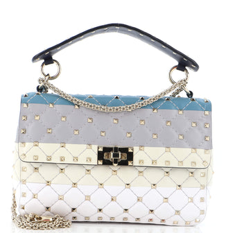 Valentino Garavani Rockstud Spike Flap Bag Striped Quilted Leather Medium