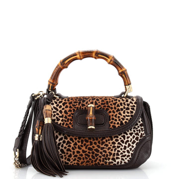 Gucci New Convertible Bamboo Top Handle Bag Printed Pony Hair Medium