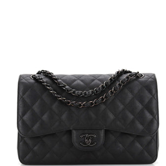 Chanel So Black Classic Double Flap Bag Quilted Lambskin Jumbo
