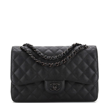 Chanel So Black Classic Double Flap Bag Quilted Lambskin Jumbo