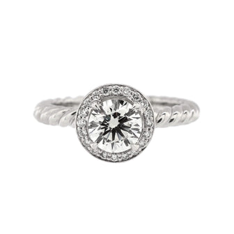 David Yurman DY Cable Halo Solitaire Ring Platinum and Pave Diamonds with RBC Diamond H/VS2 0.90-0.99CT