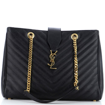 Saint Laurent Classic Monogram Shopper Matelasse Chevron Leather Large