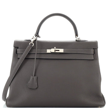 Hermes Kelly Handbag Grey Clemence with Palladium Hardware 35