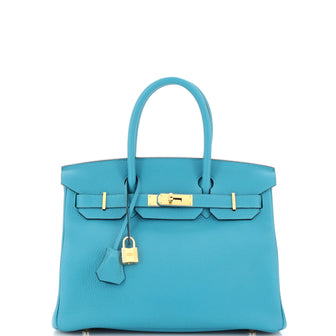 Hermes Birkin Handbag Blue Togo with Gold Hardware 30