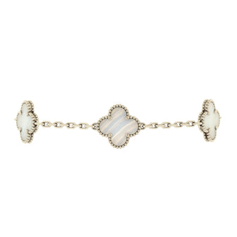 Van Cleef & Arpels Vintage Alhambra 5 Motifs Bracelet 18K White Gold and Chalcedony