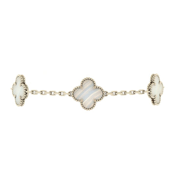 Van Cleef & Arpels Vintage Alhambra 5 Motifs Bracelet 18K White Gold and Chalcedony