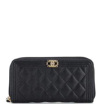 Chanel Boy Zip Around Wallet Quilted Caviar Long