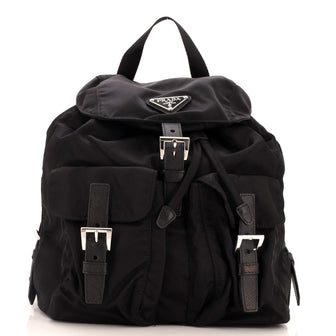 Prada Vela Double Front Pocket Backpack Tessuto with Saffiano Leather Small