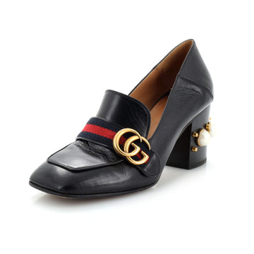 Gucci Women's GG Web Peyton Loafers Leather with Faux Pearls