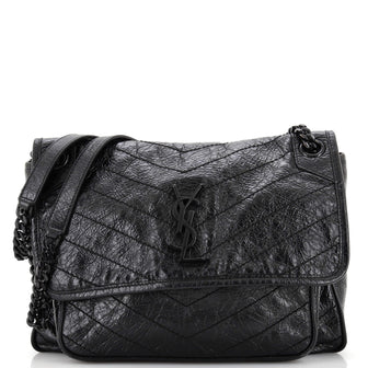 Saint Laurent Niki Chain Flap Bag Matelasse Chevron Leather Medium