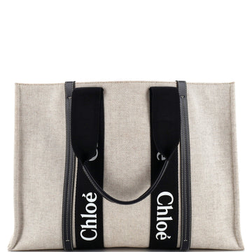 Chloe Woody Tote Canvas with Leather Large