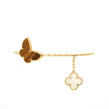 Van Cleef & Arpels Lucky Alhambra 4 Motifs Bracelet 18K Yellow Gold with Carnelian, Malachite, Mother of Pearl and Tiger Eye
