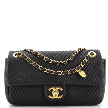 Chanel Medallion Charm Flap Bag Chevron Wrinkled Lambskin Medium
