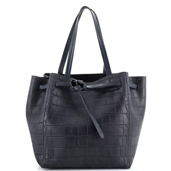 Celine Phantom Tie Cabas Tote Crocodile Embossed Leather Small