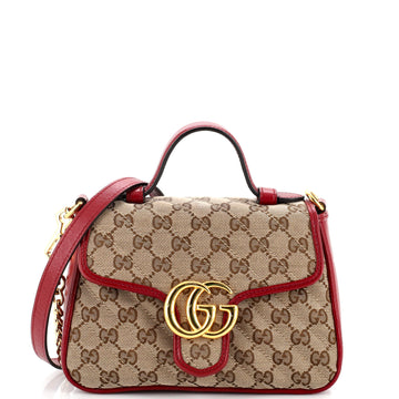 Gucci GG Marmont Top Handle Flap Bag Diagonal Quilted GG Canvas Mini