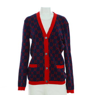 Gucci Women's V-Neck Cardigan GG Jacquard Cotton