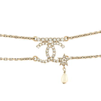 Chanel CC Star Pendant Double Chain Choker Necklace Metal with Crystals and Faux Pearl