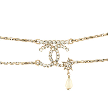 Chanel CC Star Pendant Double Chain Choker Necklace Metal with Crystals and Faux Pearl