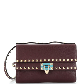 Valentino Garavani Rockstud Flip Lock Double Flap Crossbody Bag Leather Small