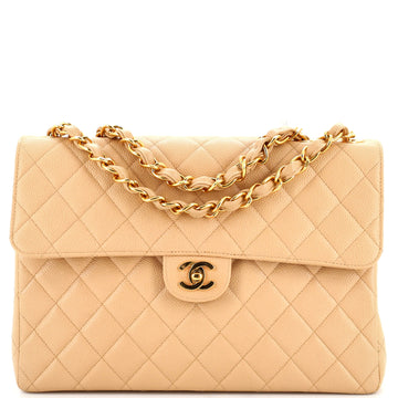 Chanel Vintage Square Classic Single Flap Bag Quilted Caviar Jumbo