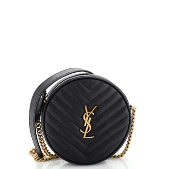 Saint Laurent Vinyle Round Camera Bag Matelasse Chevron Leather