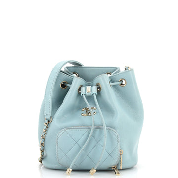 Chanel Business Affinity Drawstring Bucket Bag Quilted Caviar Small