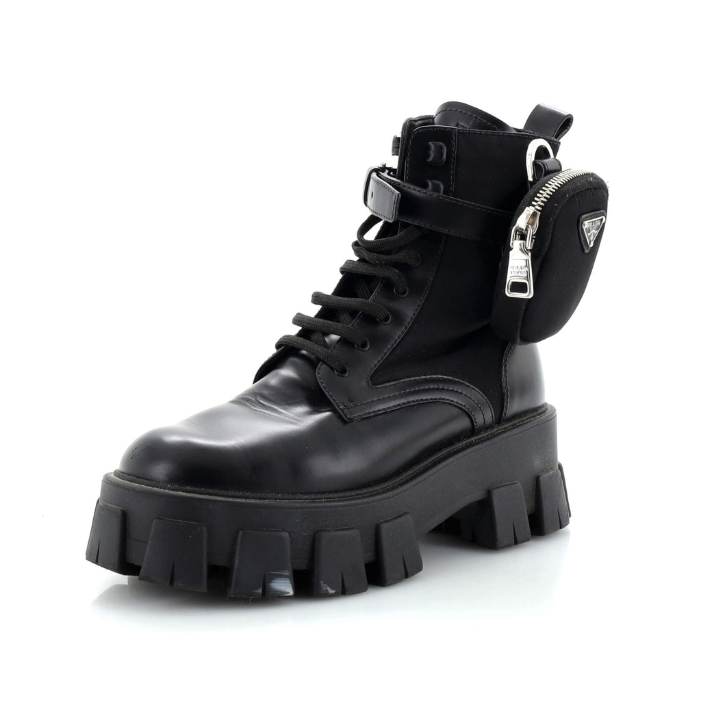 Prada Monolith Combat Boots Leather and Nylon 266521