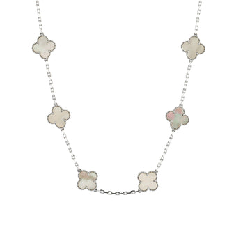 Van Cleef & Arpels Vintage Alhambra 10 Motifs Necklace 18K White Gold and Mother of Pearl