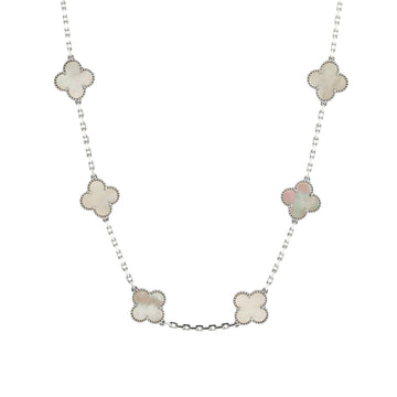 Van Cleef & Arpels Vintage Alhambra 10 Motifs Necklace 18K White Gold and Mother of Pearl