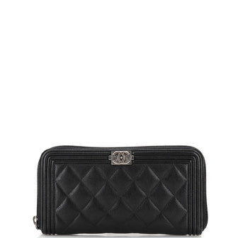 Chanel Boy Zip Around Wallet Quilted Caviar Long