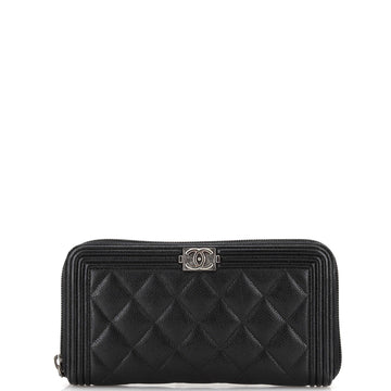 Chanel Boy Zip Around Wallet Quilted Caviar Long