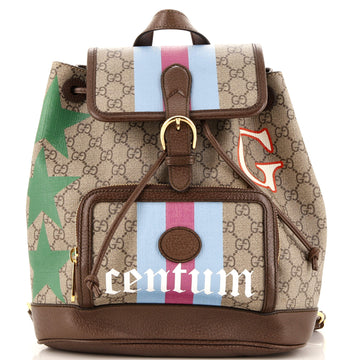 Gucci Interlocking G Patch Drawstring Flap Backpack Printed GG Coated Canvas Small