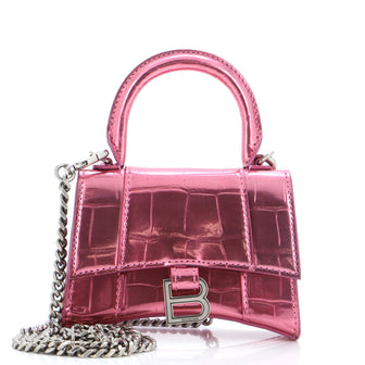 Hourglass Chain Top Handle Bag Crocodile Embossed Leather Mini