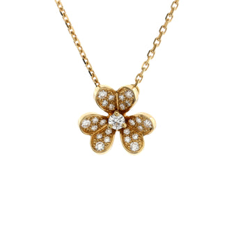 Van Cleef & Arpels Frivole Pendant Necklace 18K Yellow Gold with Pave Diamonds Mini