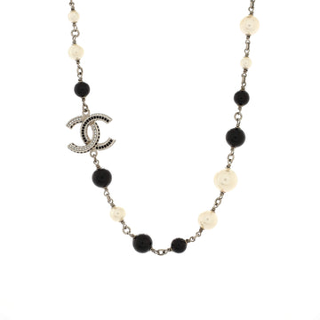 Chanel CC Choker Necklace Metal with Faux Pearls and Beads