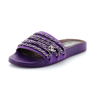 Chanel Women's CC Chain Slide Sandals Fabric and Metal