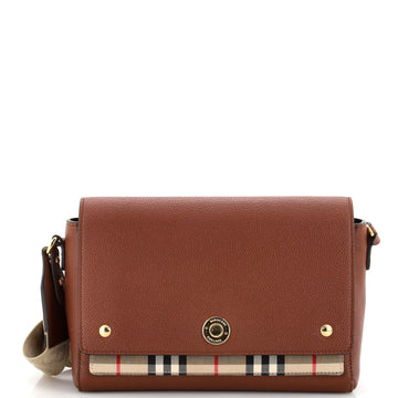 Burberry Note Crossbody Bag Leather with Vintage Check Canvas Medium