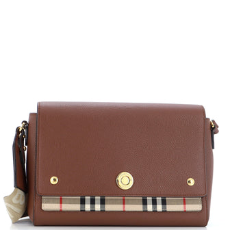 Burberry Note Crossbody Bag Leather with Vintage Check Canvas Medium