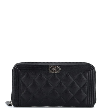 Chanel Boy Zip Around Wallet Quilted Caviar Long