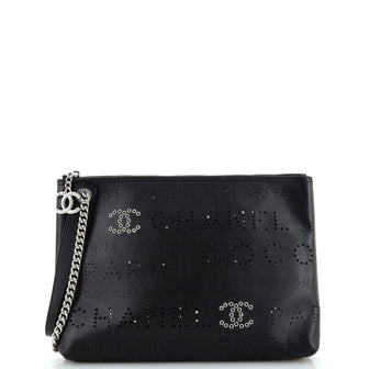 Chanel Logo Eyelets Clutch Perforated Calfskin