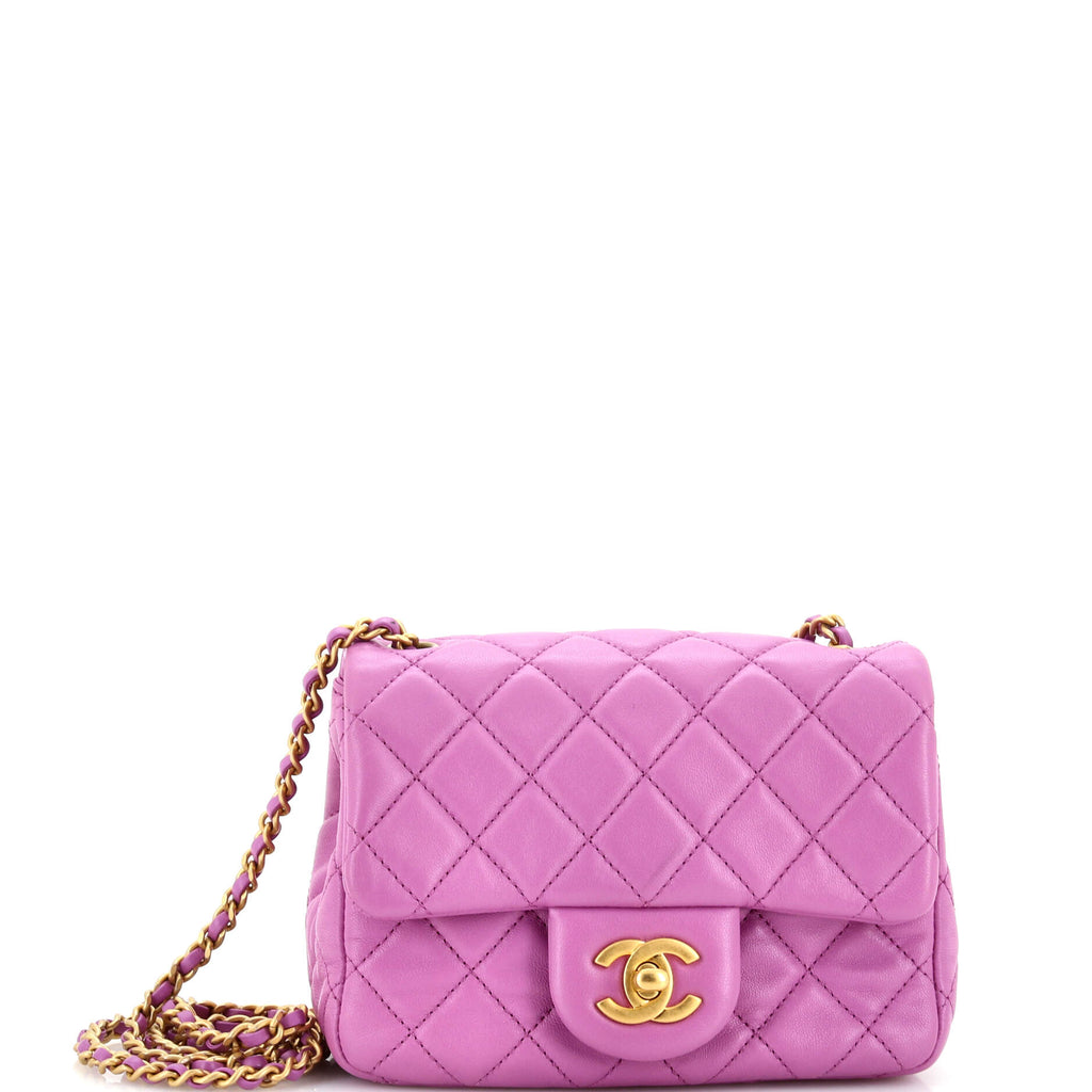 Chanel Pearl Crush Square Flap Bag Quilted Lambskin Mini Purple