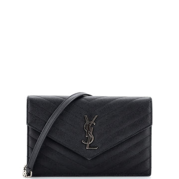 Saint Laurent Classic Monogram Wallet on Chain Matelasse Chevron Leather Small