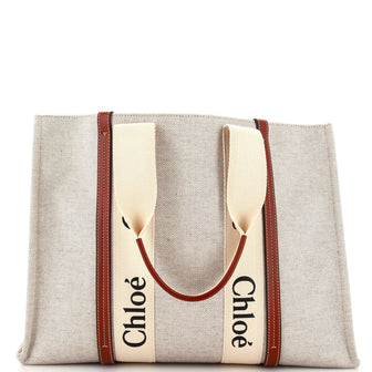 Chloe Woody Tote Canvas with Leather Large
