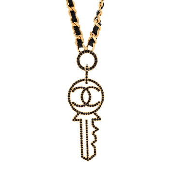 Chanel CC Key Pendant Necklace Metal with Leather and Crystals