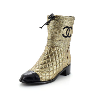Chanel Women's Drawstring CC Ankle Boots Quilted Crumpled Calfskin