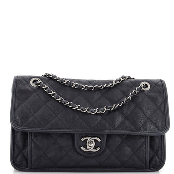 Chanel French Riviera Flap Bag Quilted Caviar Large