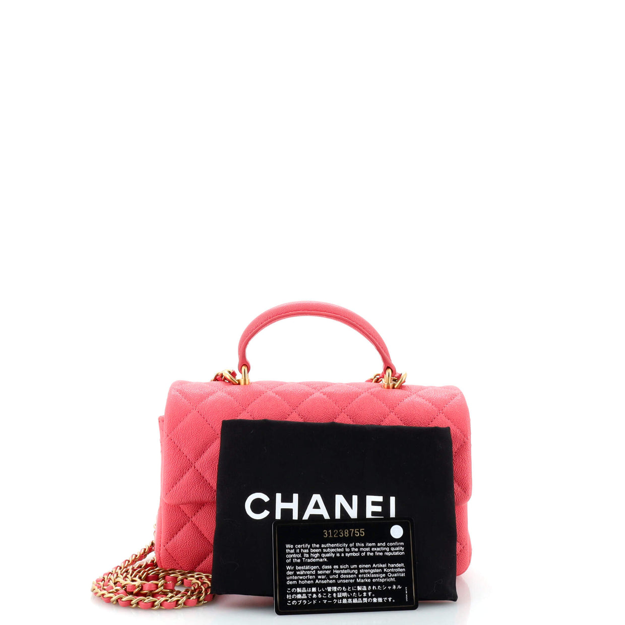 Chanel Classic Single Flap Top Handle Bag Quilted Caviar Mini Pink 2670371