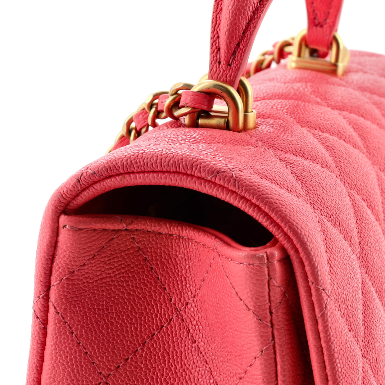 Chanel Classic Single Flap Top Handle Bag Quilted Caviar Mini Pink 2670371