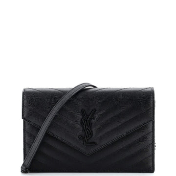 Saint Laurent Classic Monogram Wallet on Chain Matelasse Chevron Leather Small